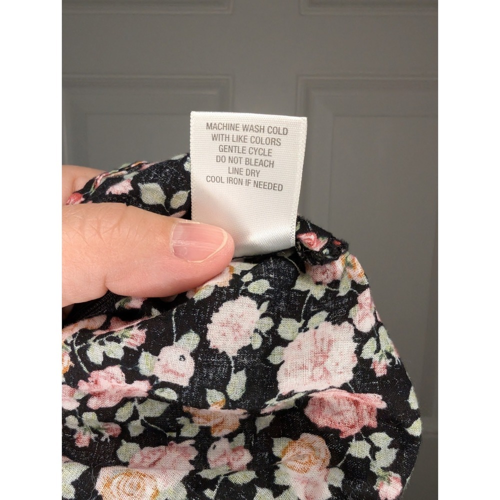 Dressbarn Black Pink Roses Ruffle Pleated Sleeveless Cotton Blouse Women's XL* - Picture 6 of 8